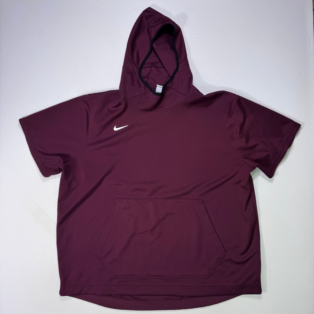 Nike Dri-FIT Mens 3XL Short Sleeve Hoodie Burgundy Training Top DC2521-669 Gym